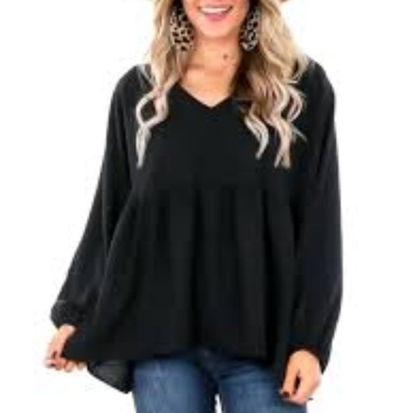 Entro black V Neck Peplum top sz M - Picture 1 of 11